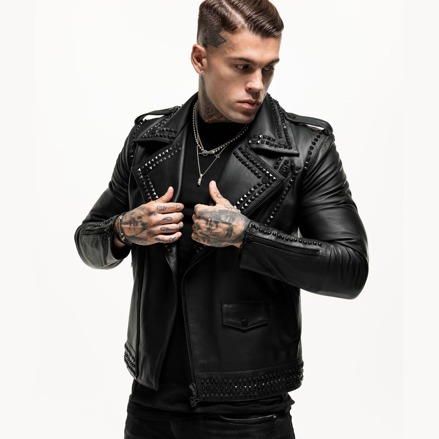 Men's black studded leather jacket
