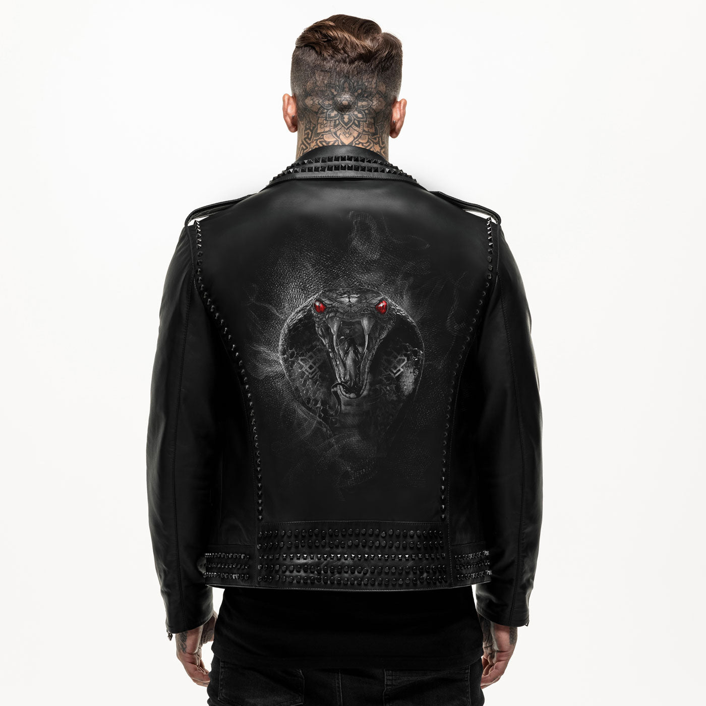Printed Cobra Studded Leather Jacket