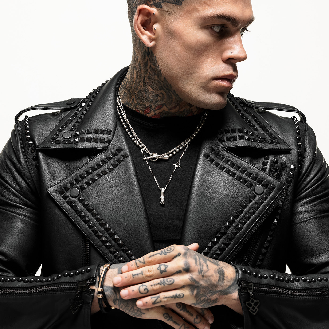 Embellished Skull Studded Leather Jacket
