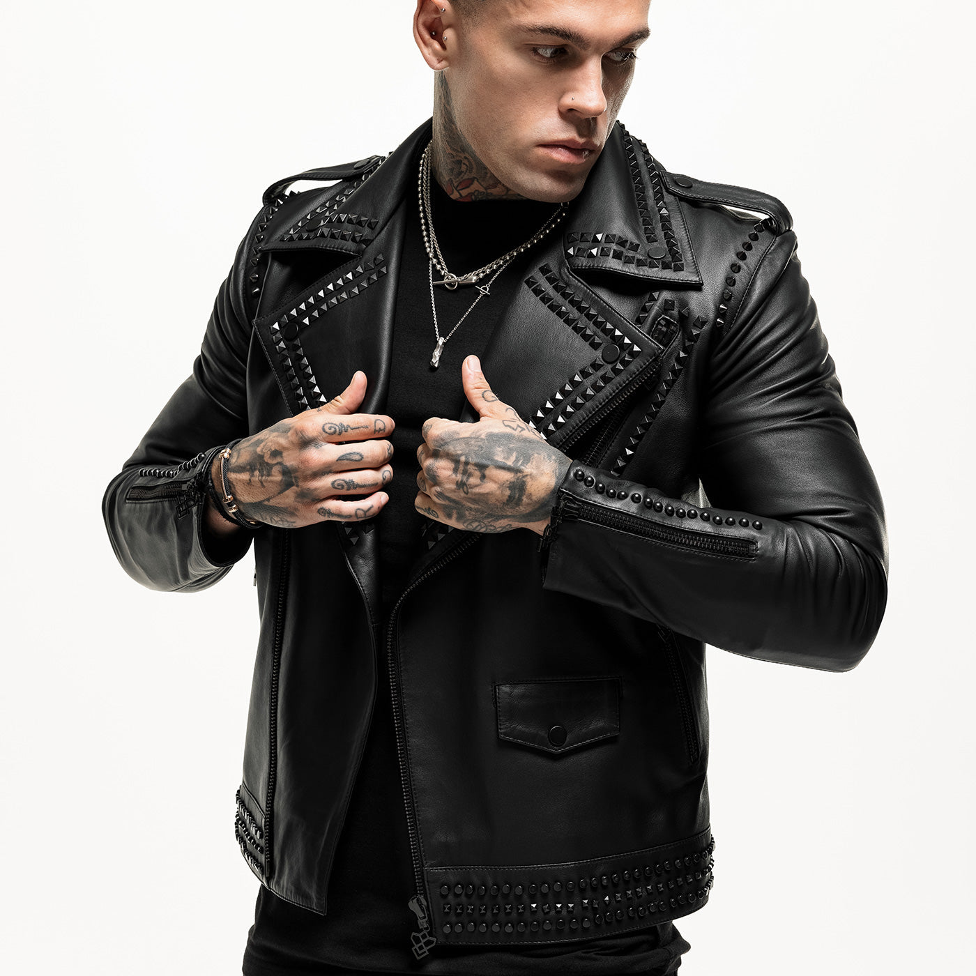 Embellished Skull Studded Leather Jacket