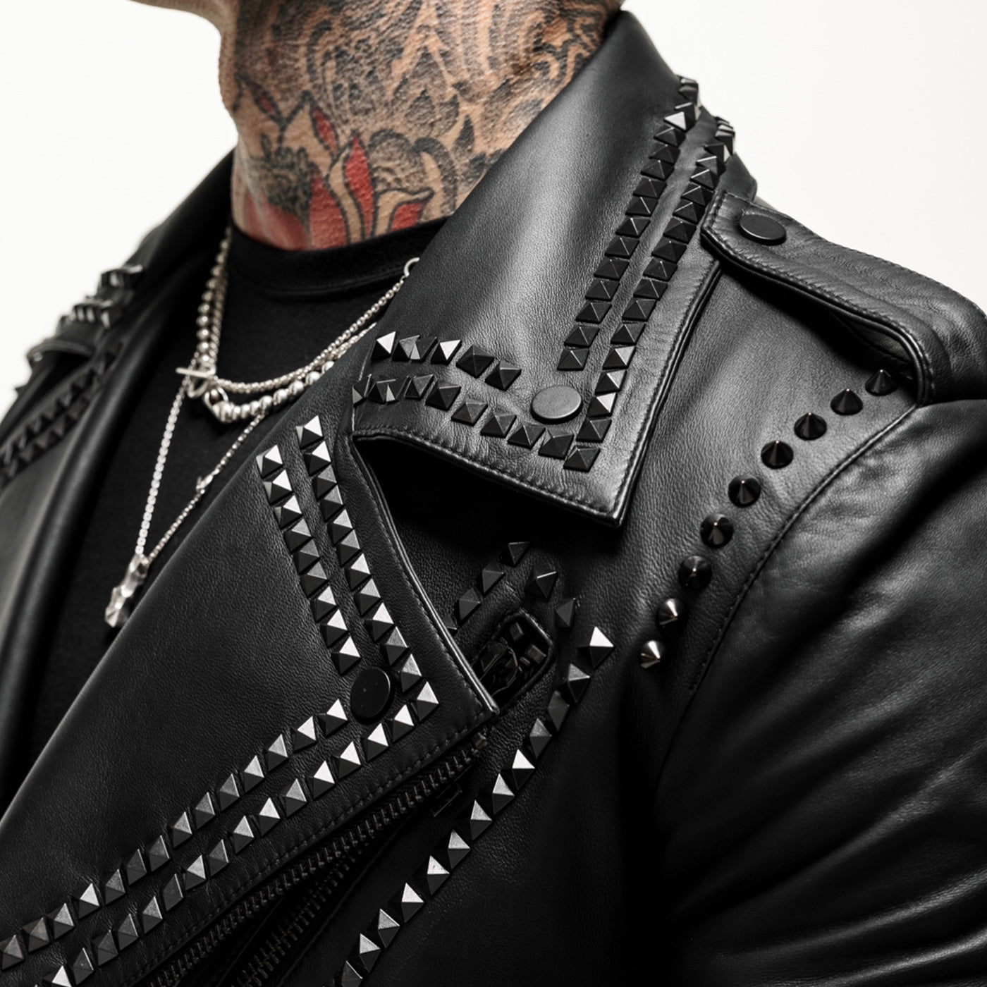 Printed F*ck Evil Studded Leather Jacket