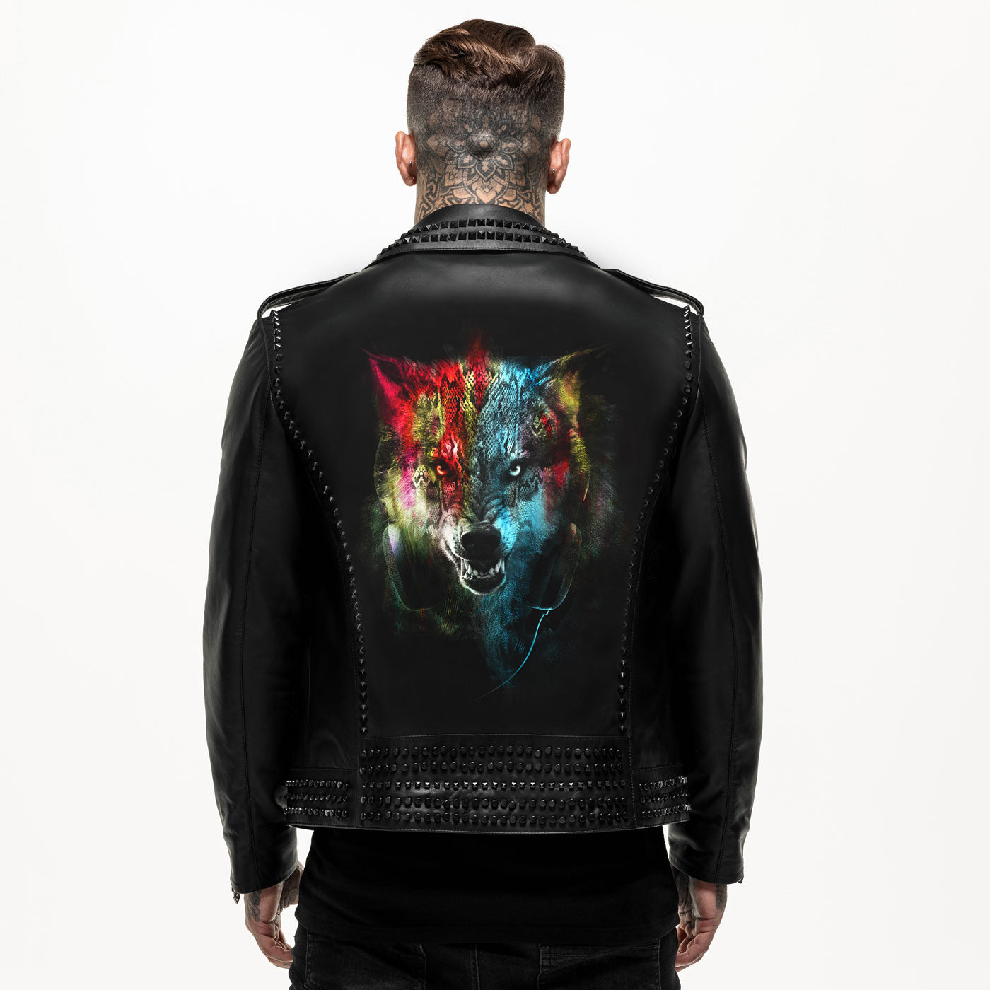 Printed Raving Wolf 2.0 Studded Leather Jacket