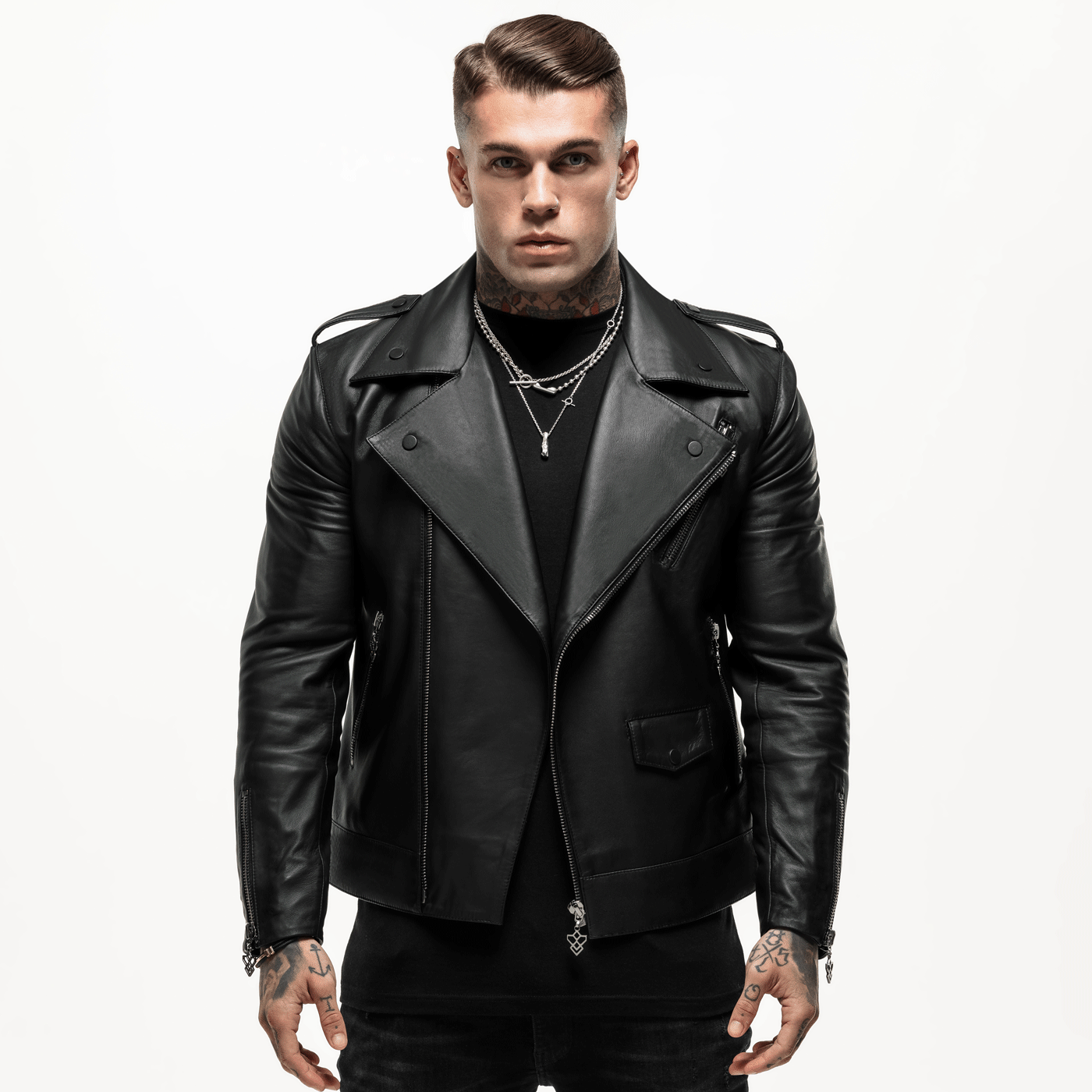 Veste en cuir à motif noir