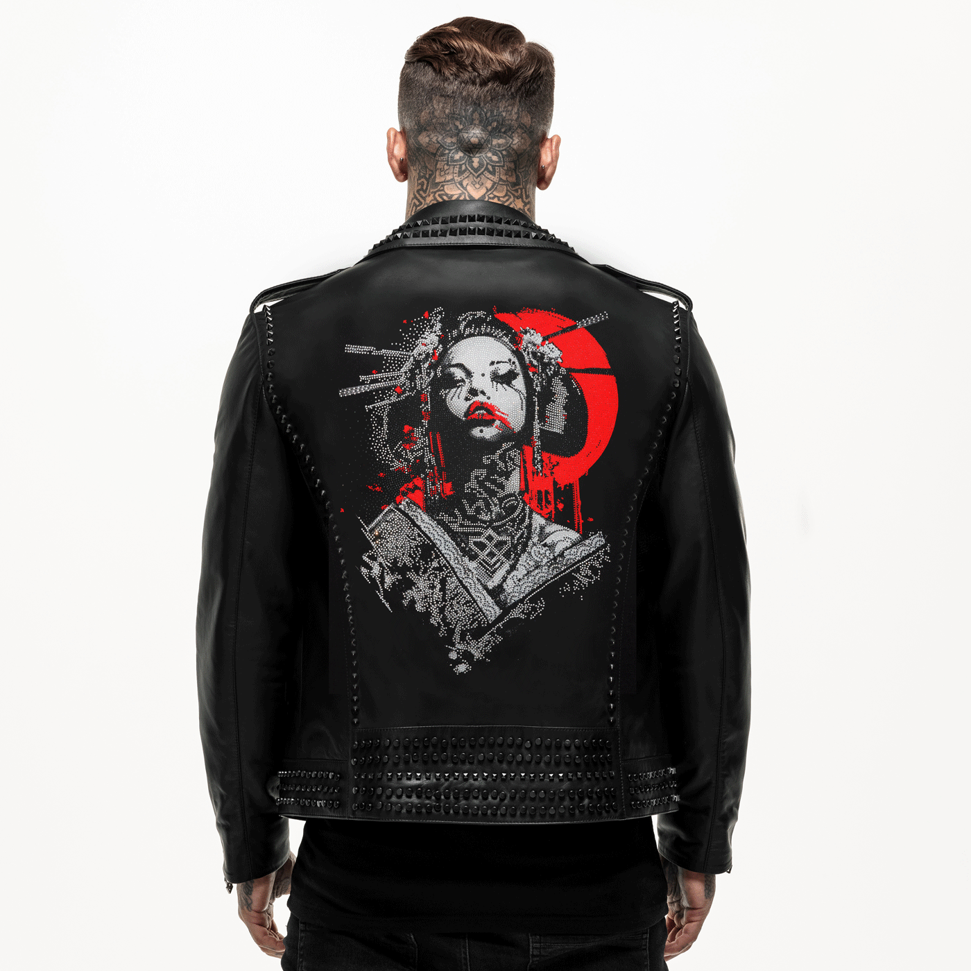 Giacca in pelle con borchie di diamanti Illuminati