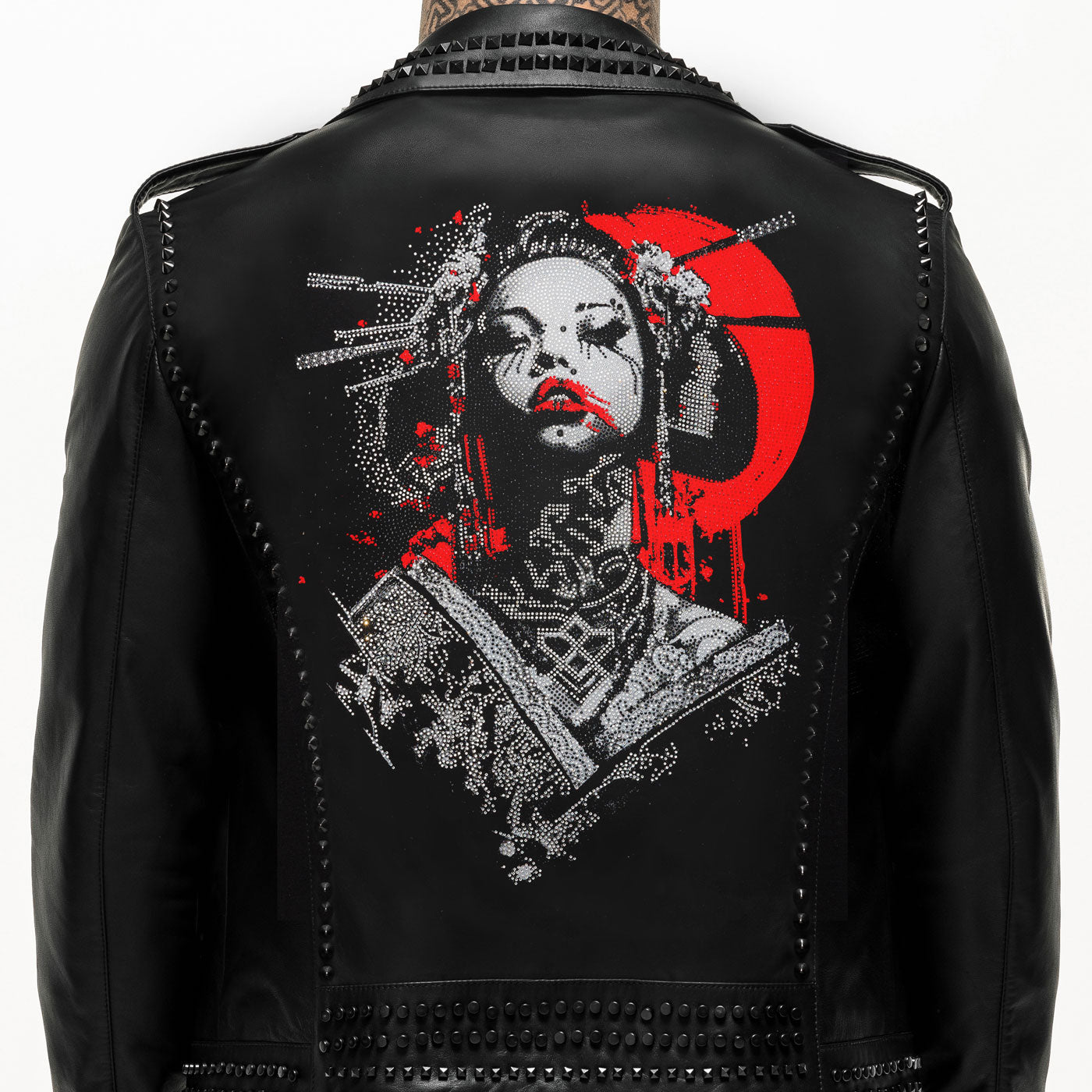 Giacca in pelle con borchie di diamanti Illuminati