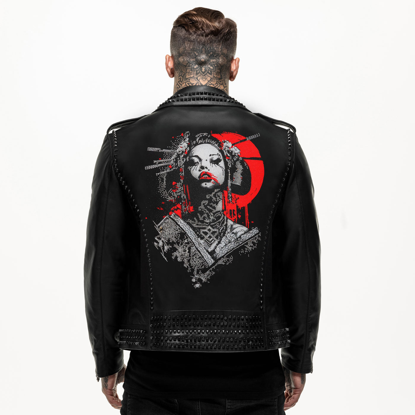 Giacca in pelle con borchie di diamanti Illuminati