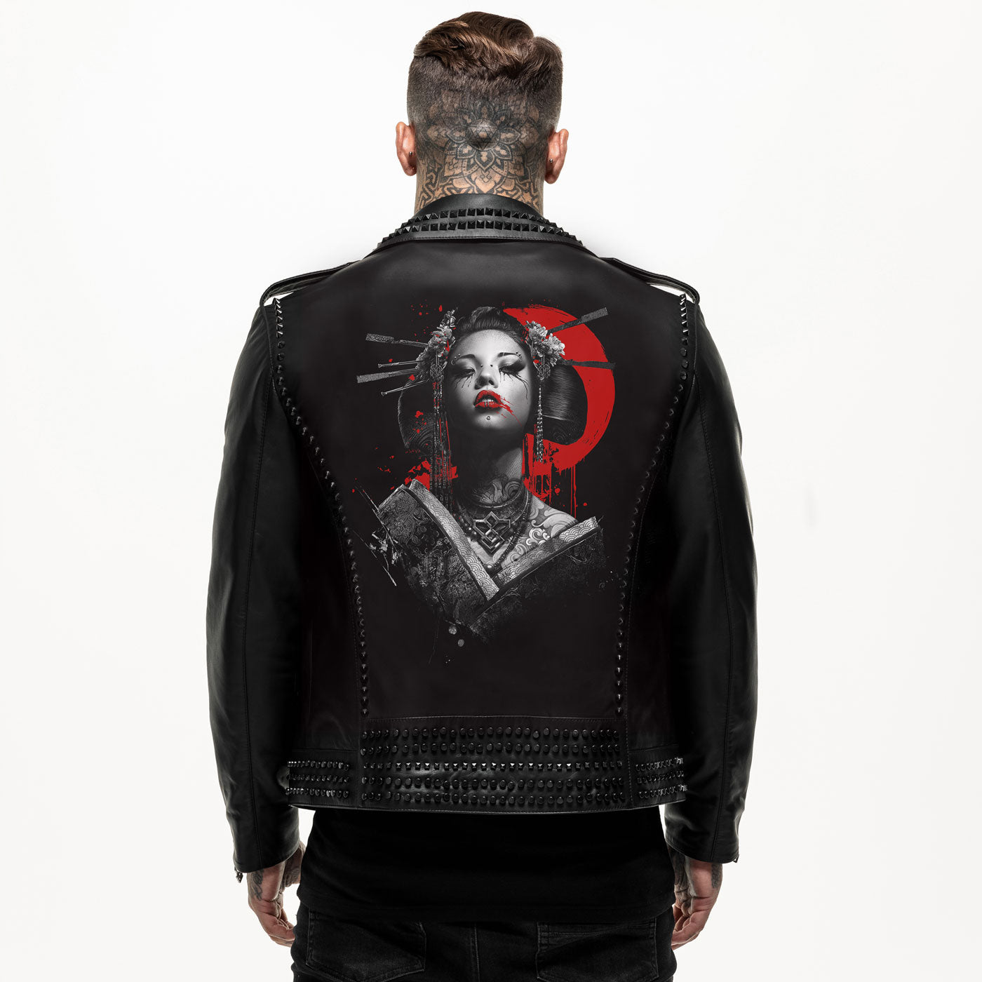 Giacca in pelle con borchie stampate Geisha
