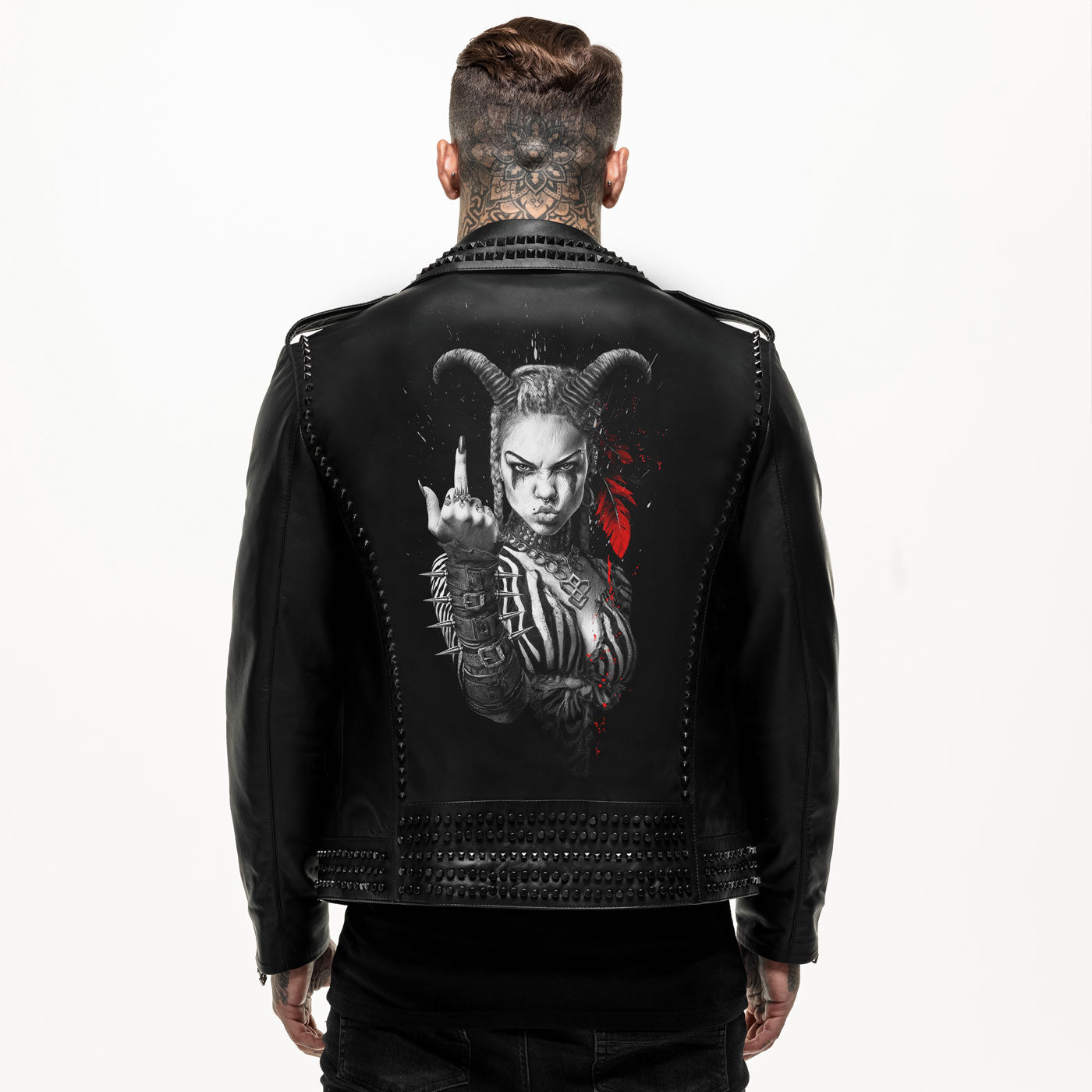 Veste en cuir cloutée imprimée Reincarnation