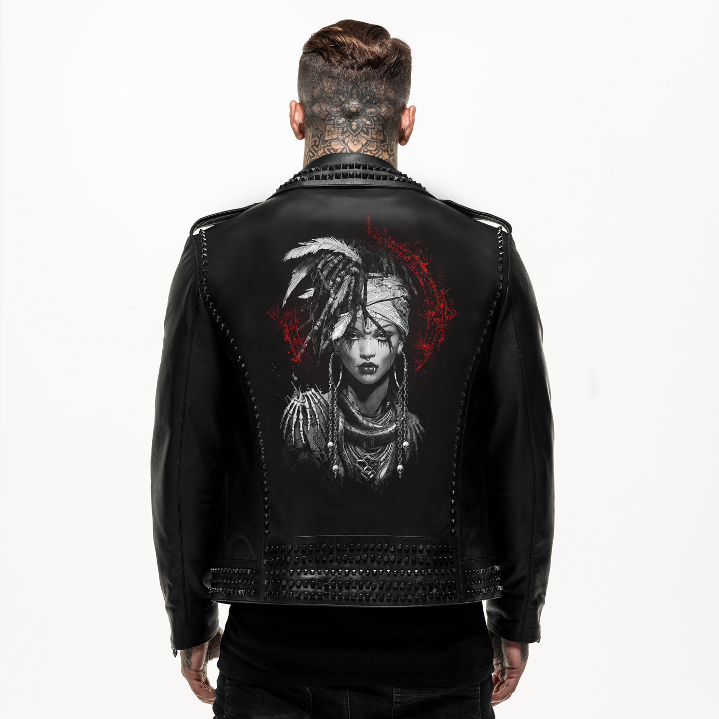 Veste en cuir cloutée imprimée Reincarnation