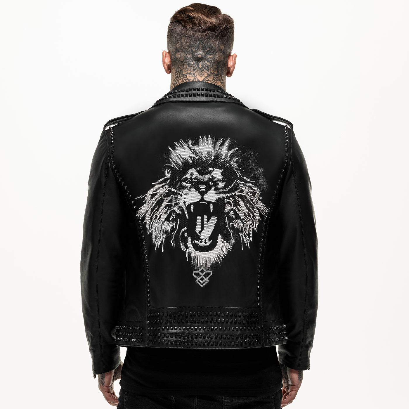 Embellished Lion Studded Leather Jacket