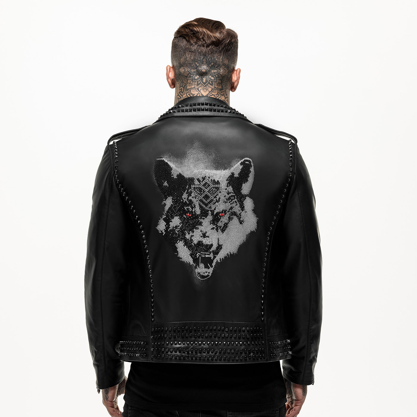 Embellished Wolf Studded Leather Jacket